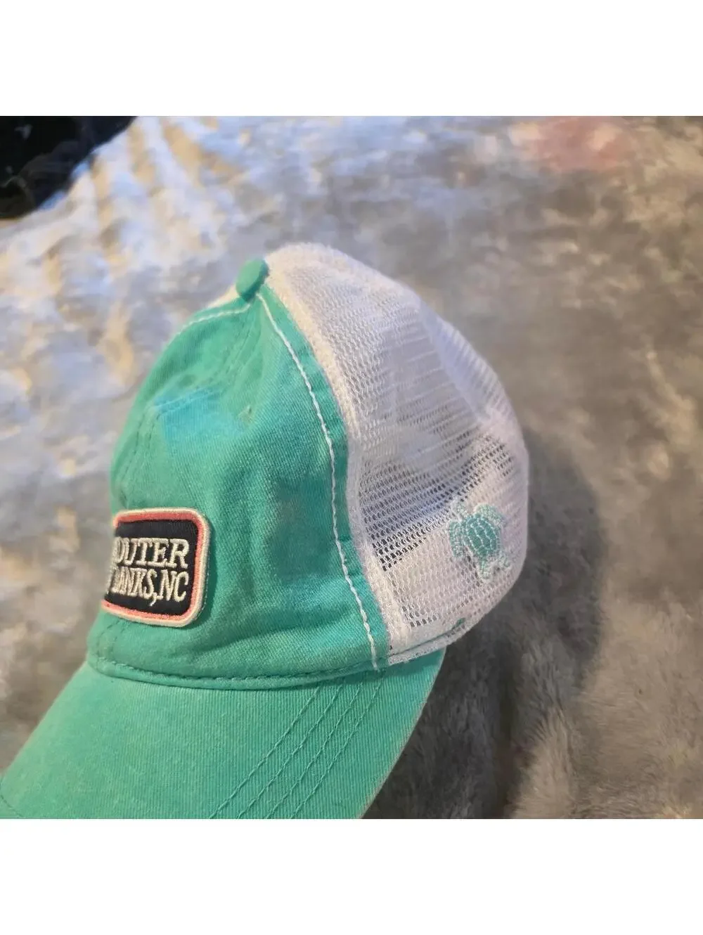 aqua Outer Banks, NC teal baseball hat with embroidered sea turtle  patch